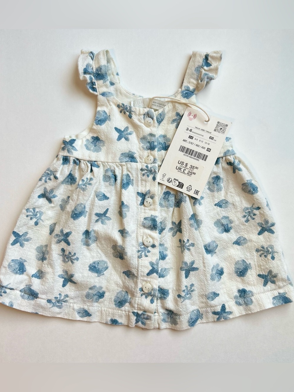 Zara White and Blue Floral Baby dress